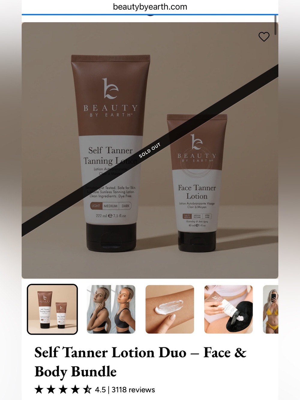 Unopened Box: Beauty By Earth Self Tanner Bundle (Face & Body) in Shade Light